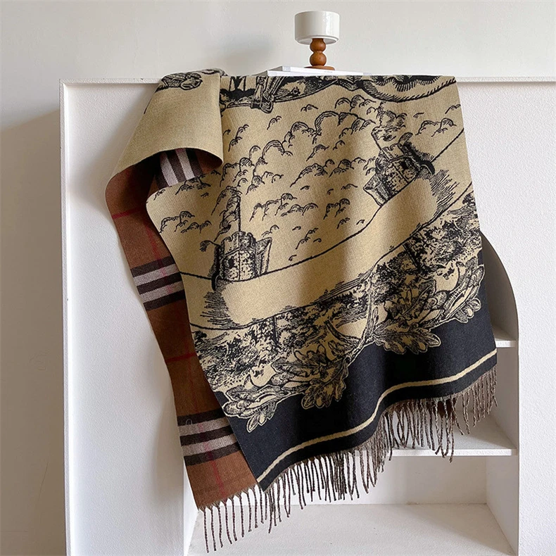 新款双面战马格子围巾女高级感百搭保暖围脖加厚秋冬气质长款披肩