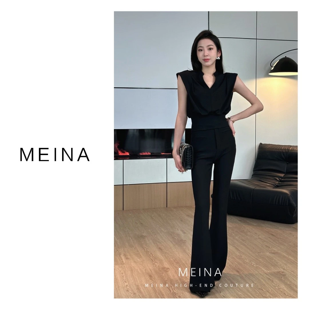 MEINA【腿精秘籍】高腰垂感微喇叭小众辣妹爆款修身马蹄西裤裤子