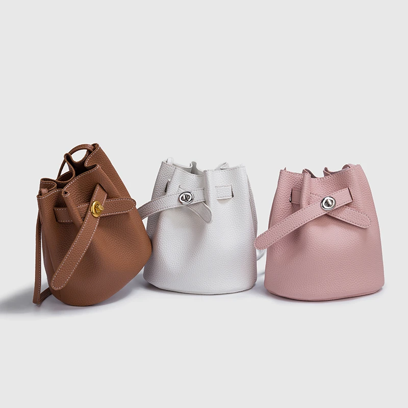 时尚百搭女士单肩休闲水桶包抽绳腋下肩包斜跨荔枝纹小众包2