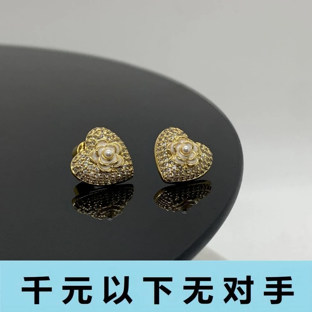 铜合金合成锆石耳饰 ED695香家山茶花爱心系列耳钉