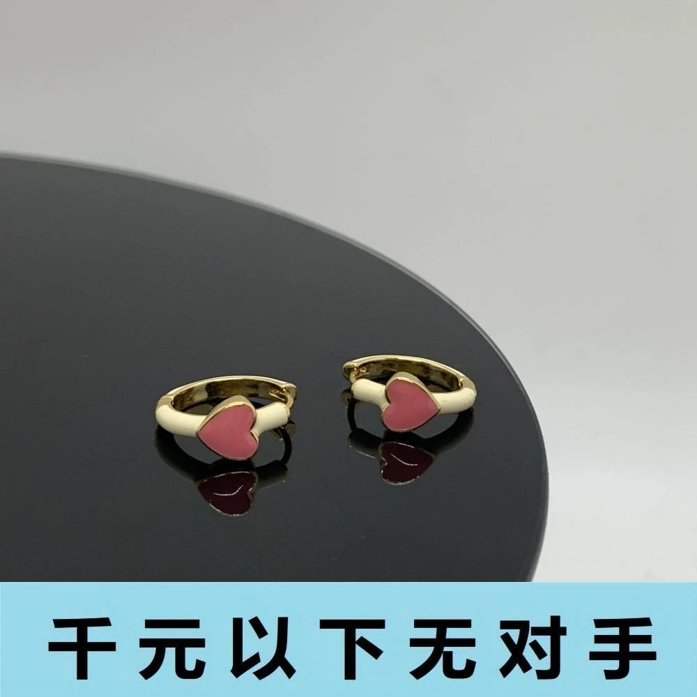 铜合金合成锆石耳饰 ed495 心动珐琅耳钉