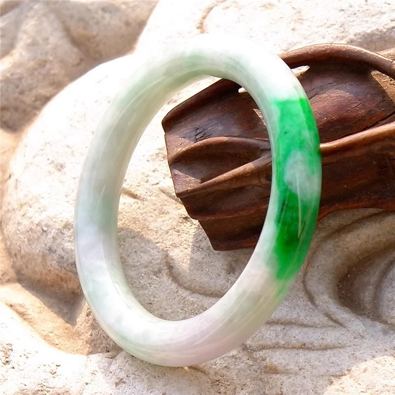 云一托一月0613天然A货缅甸老坑冰糯种正阳绿翡翠圆条手镯子56