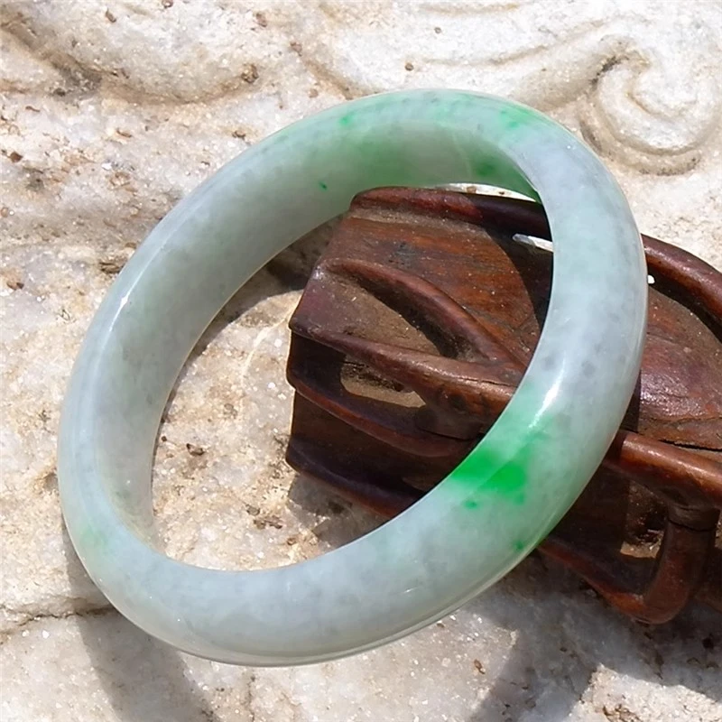 风一锦0964天然A货缅甸老坑冰糯种正阳绿飘花翡翠手镯子证书59