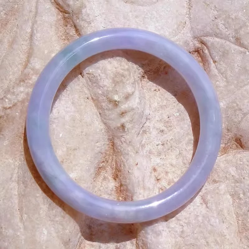 沾一衣4225清代天然A货缅甸老坑紫罗兰春带彩翡翠手镯子带证书51