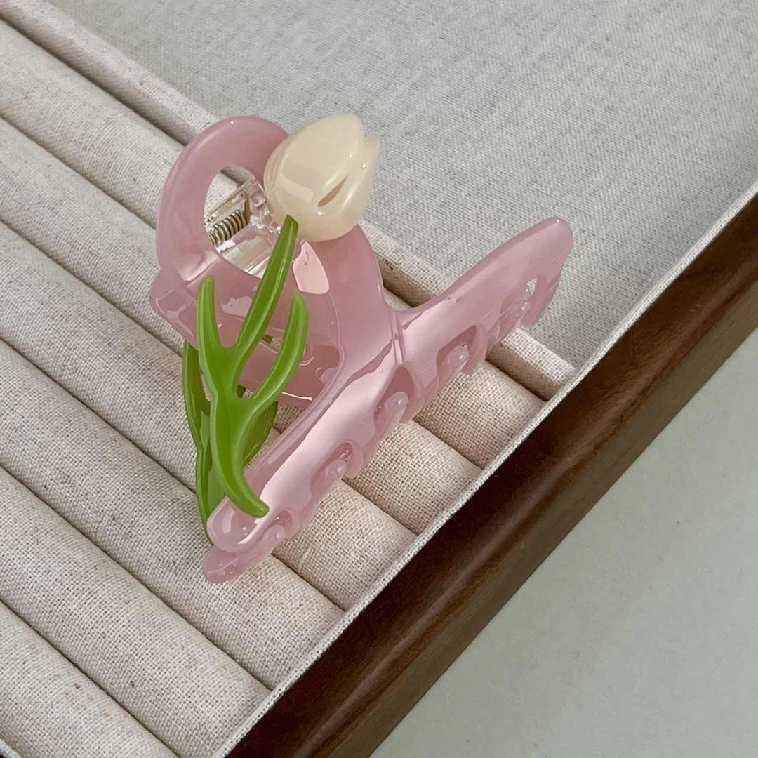 6035韩版醋酸素面郁金香抓夹森系鲨鱼夹7cm