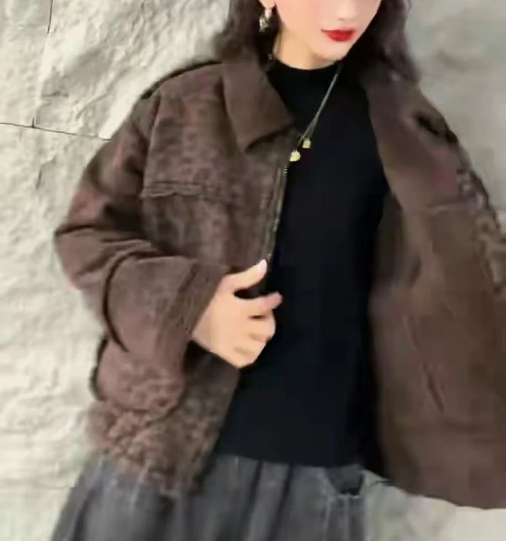 冬季加绒加厚复古气质宽松牛仔外套女