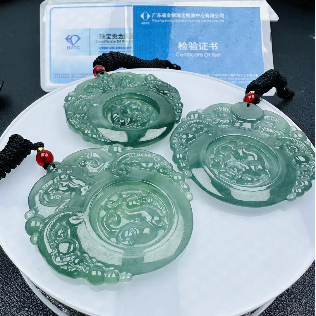 纯天然翡 翠A货冰种镂空雕刻双面雕刻三阳开泰吊坠（多样性发其一）