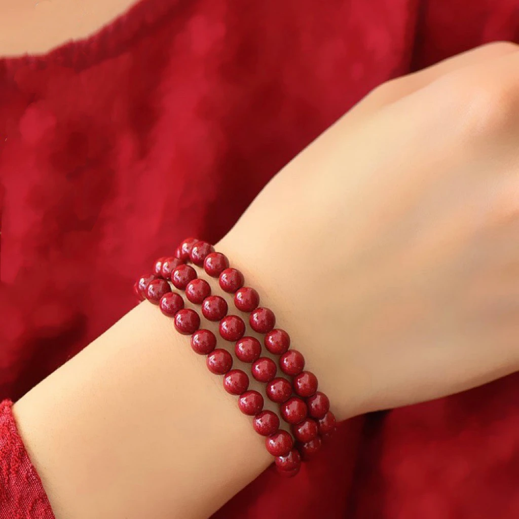 含辰砂工艺品鑫尘阁 高含量朱砂紫金砂多圈弹力绳手链【素圈光珠】