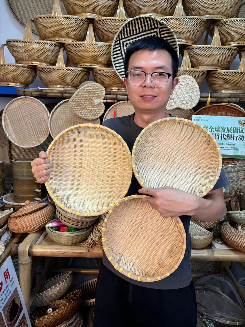 竹编家用竖切淘米洗菜馒头筐31-28-253个手工馒头筐放馒头的筐子