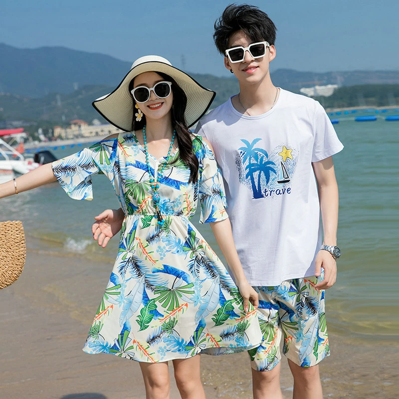 度假情侣装三亚旅游沙滩海岛服高级感一衣一裙超火宽松连衣裙时尚