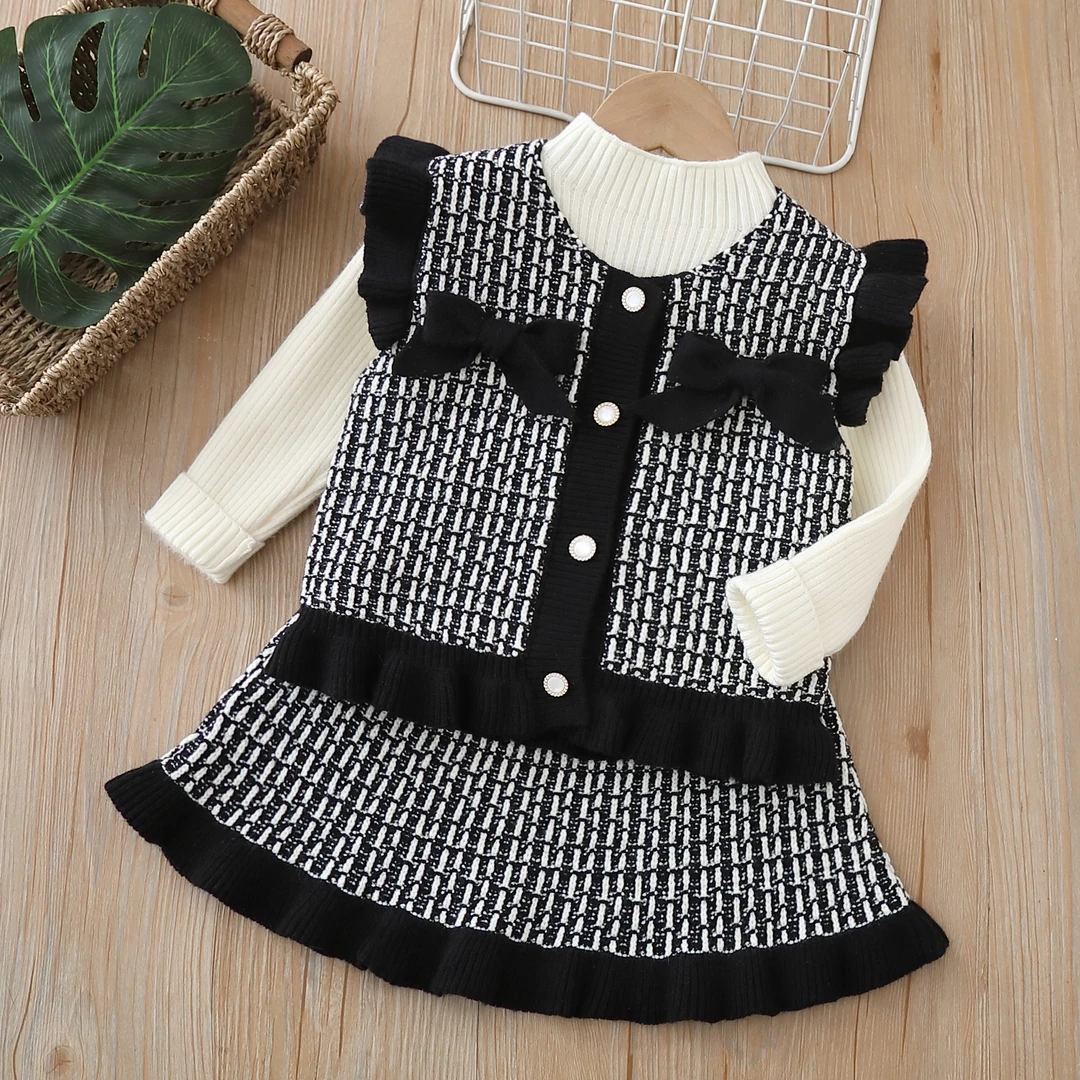 24秋季新款背心裙两件套小香风女童毛衣开衫套装小女孩洋气公主裙