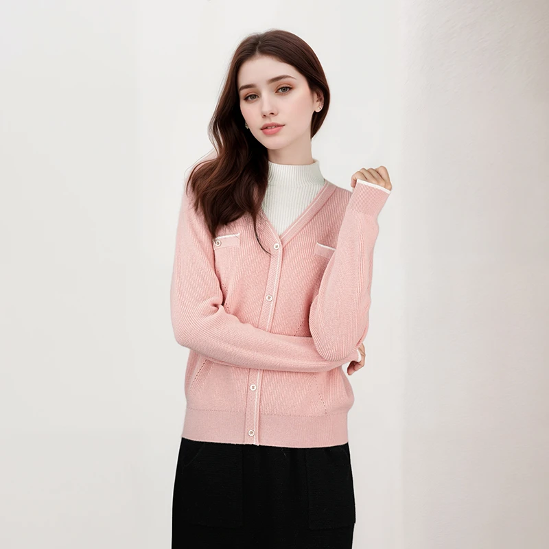 【吉岚严选】新款100%绵羊毛女士针织衫撞色假两件羊毛衫TN 1619