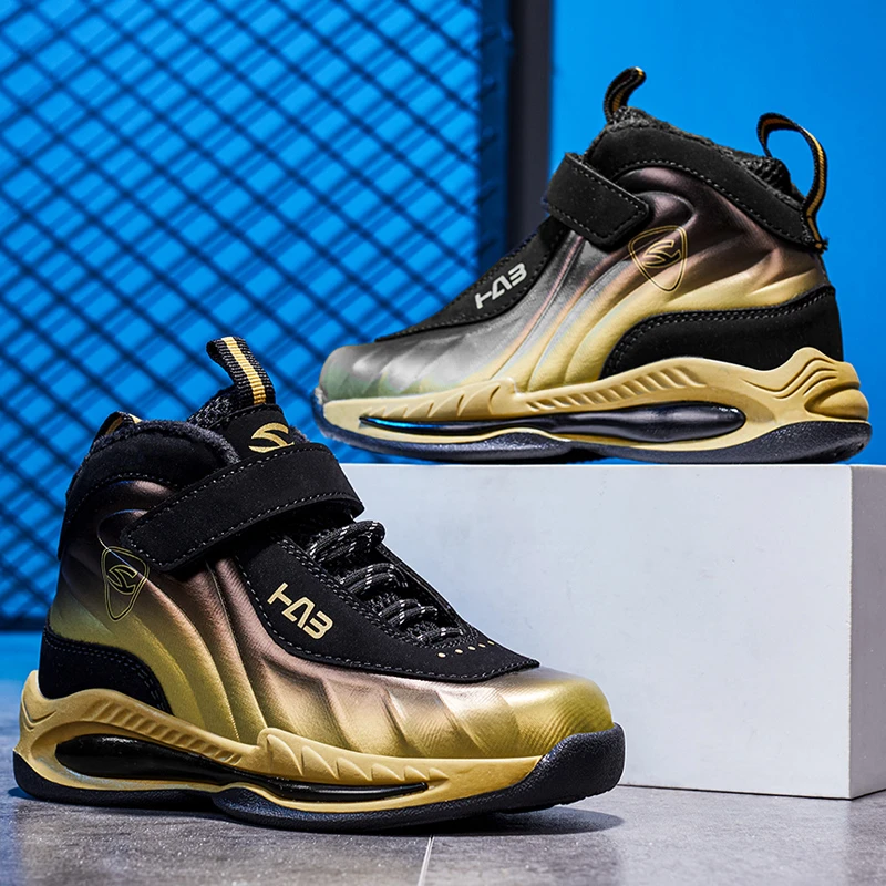 哈比熊童鞋6-12岁秋季新款男童皮面防水篮球鞋防滑中大童女运动鞋