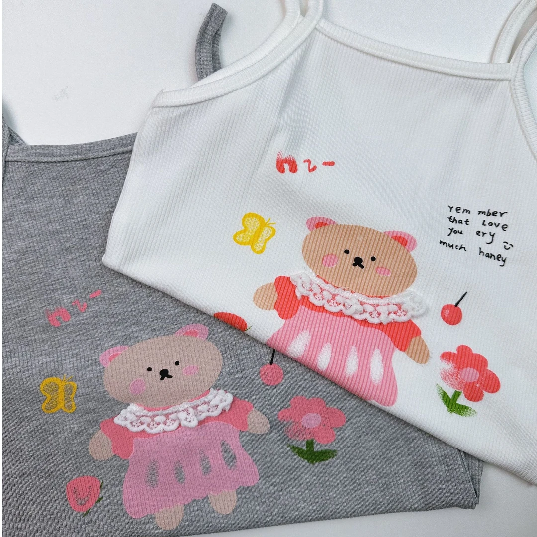 2025年韩版夏季新款女童可爱小熊印花莫代尔吊带