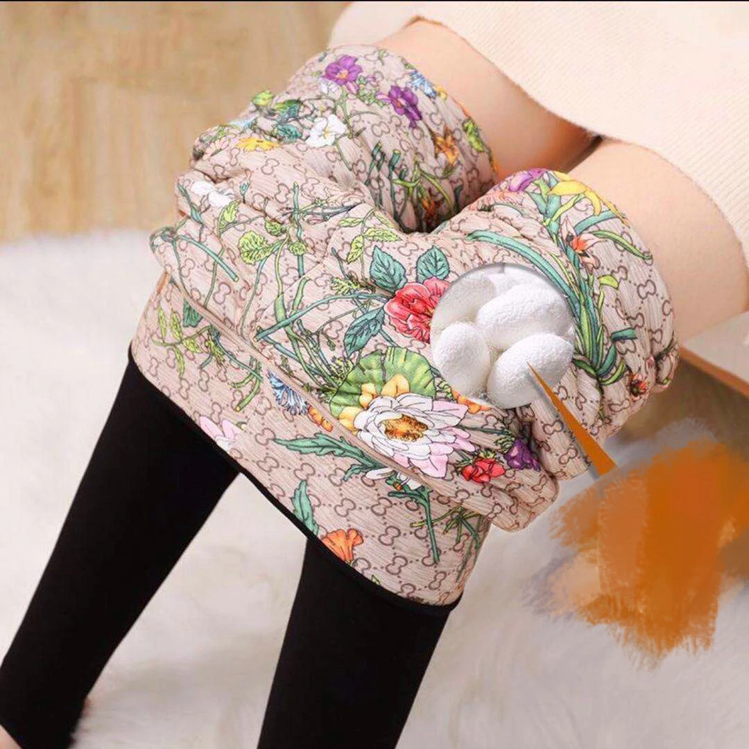 2023冬新款富贵花开女款女士打底裤加厚高腰打底裤加绒大码外穿