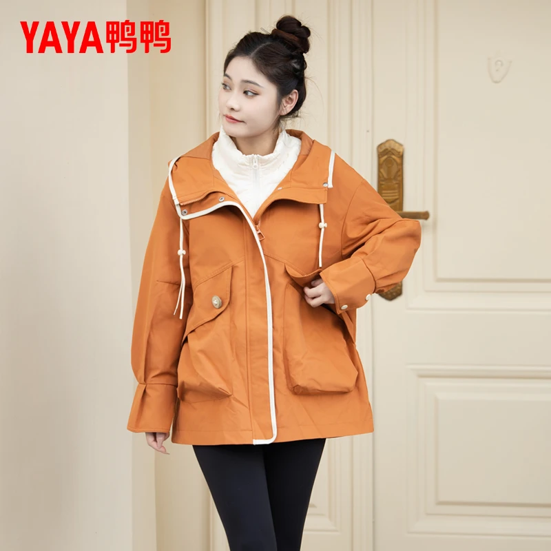 YAYA/鸭鸭羽绒服女冬季新品时尚户外百搭连帽一衣两穿鸭绒厚外套