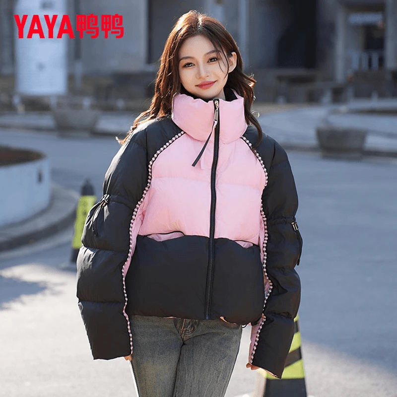 YAYA/鸭鸭羽绒服女秋冬新款运动时尚休闲撞色保暖小个子短款外套