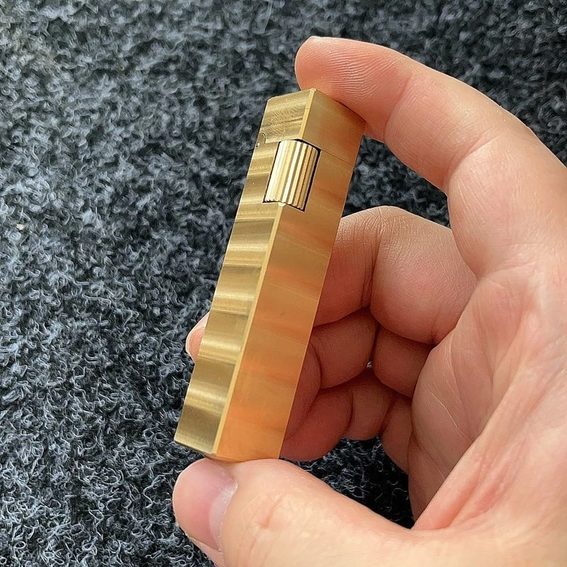 原铜手工煤油打火机全铜侧滑个性小方机砂轮铜本色拉丝小金条火机