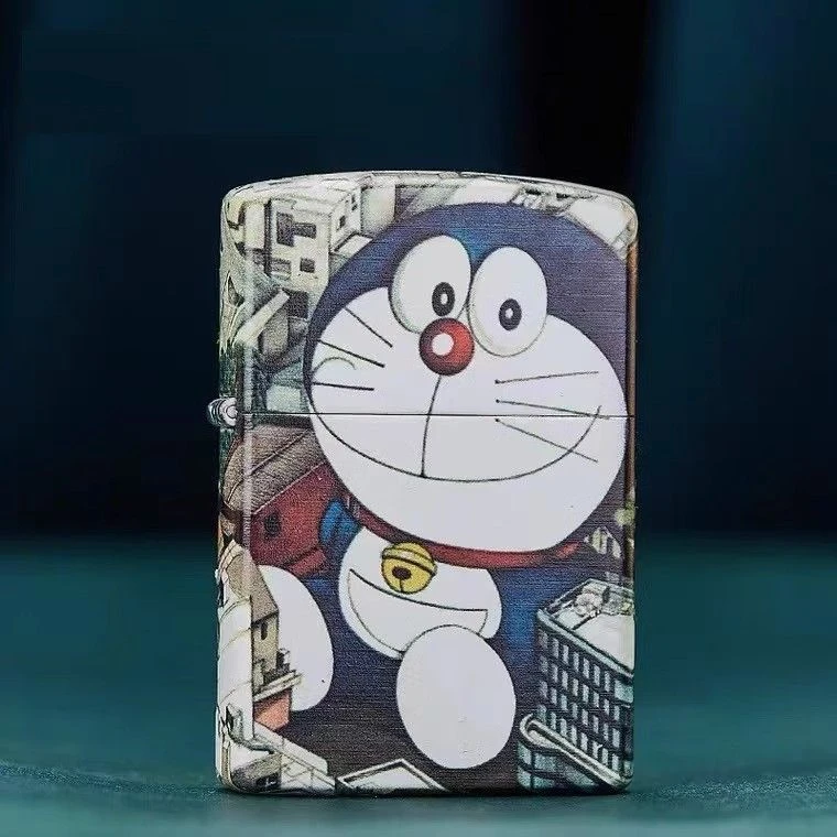 潮玩首领蓝胖子个性复古砂轮机猫夜光流沙卡通创意纪念煤油打火机