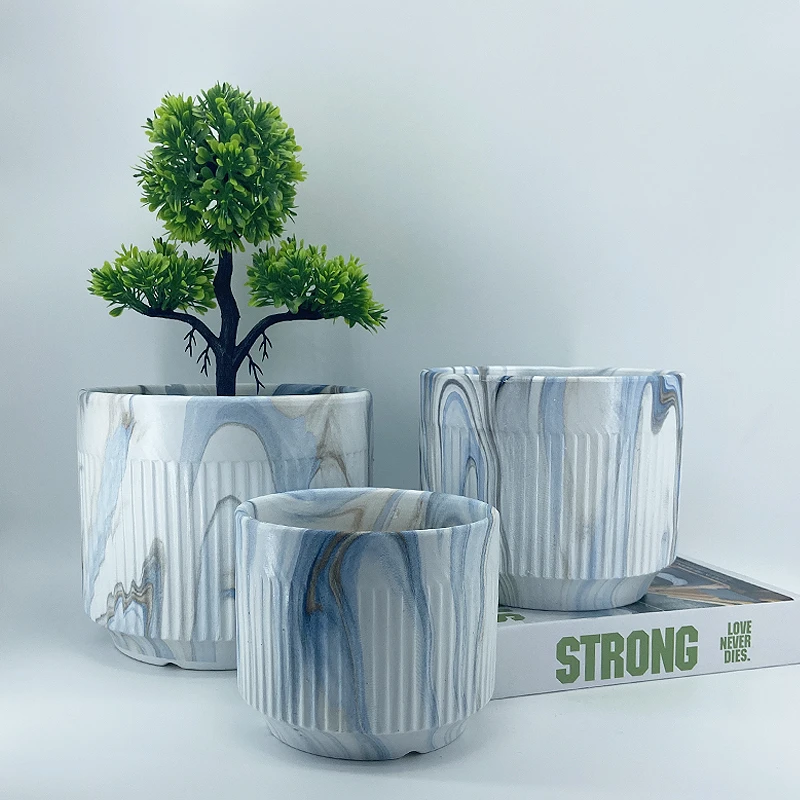 北欧风格大理石纹陶瓷花盆大口径大号绿植绿罗发财树盆栽多肉花盆