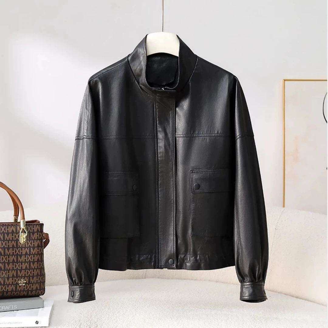 进口全植鞣绵羊皮宽松显瘦短款真皮皮衣外套女高级感2025新款