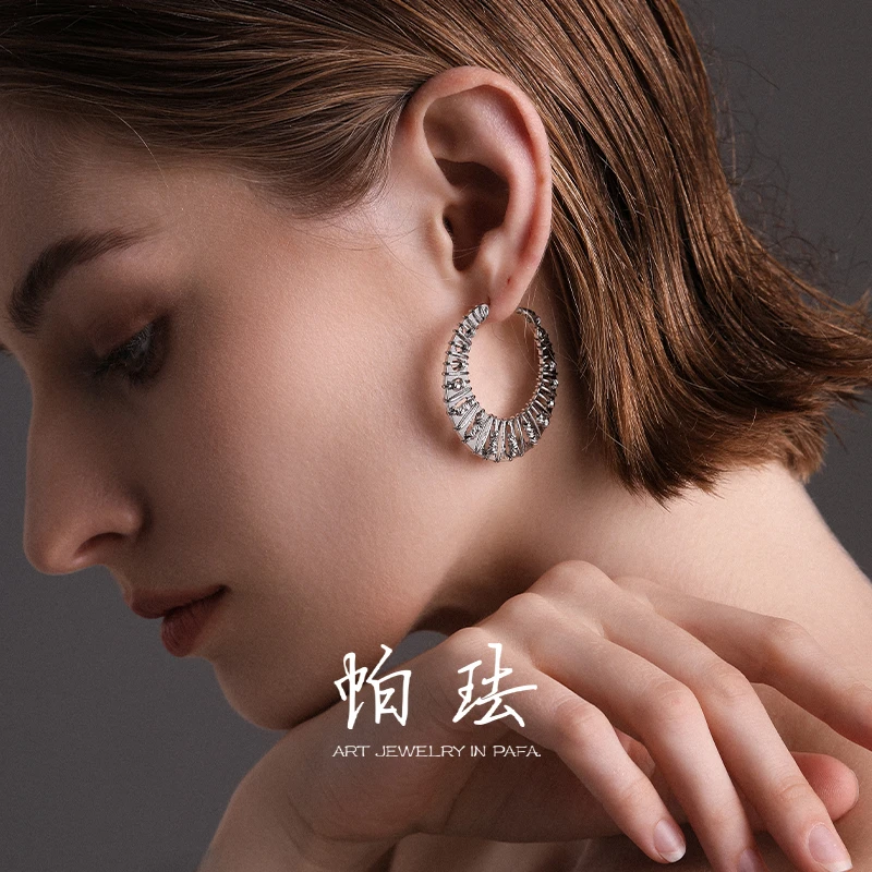 铜合金耳饰 【幻月】PAFA帕珐设计款幻月银旋缠绵耳环气质小众轻奢