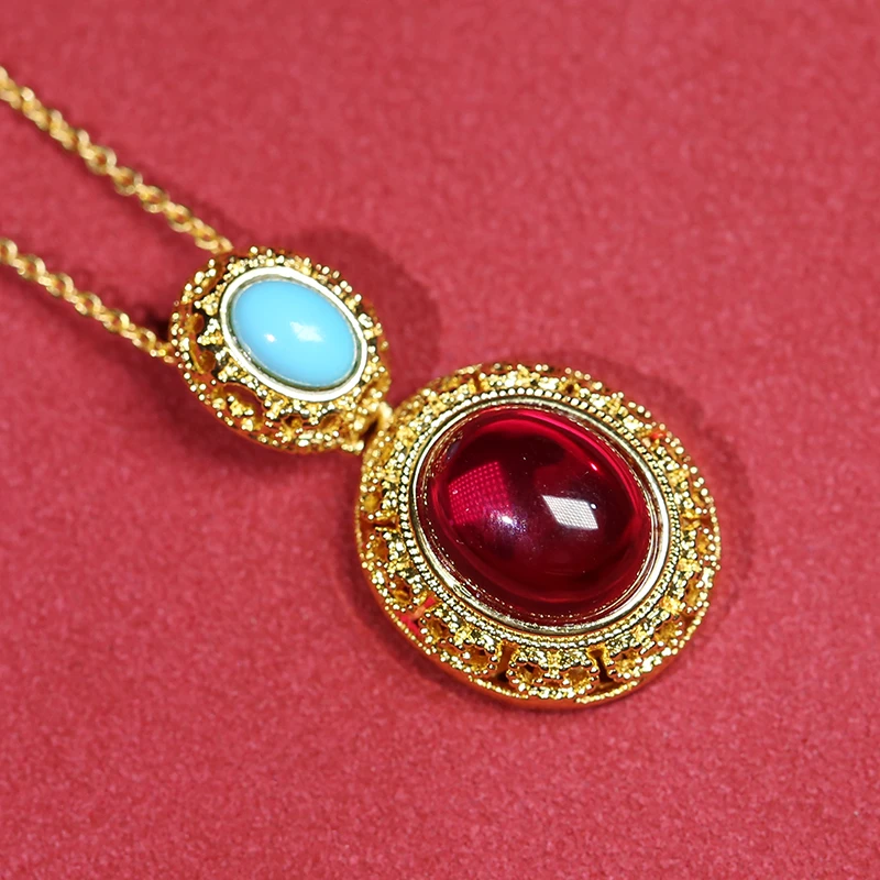 经典重工红色星光宝石项链x392