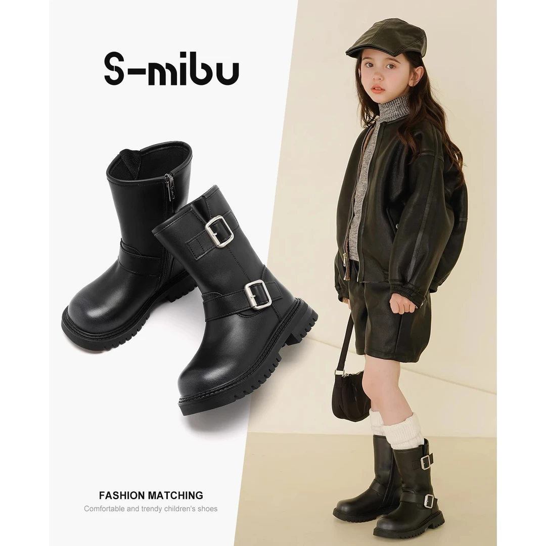 小米步轻奢✿缪斯✿女童2023年冬季新款加绒棉靴中大童女孩软底马丁