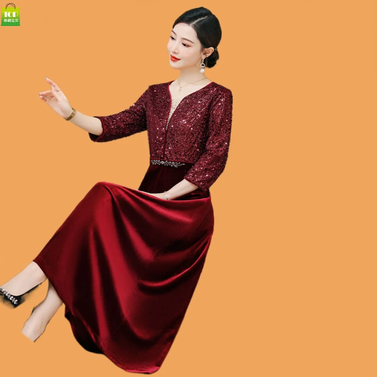 高端女款洋气上档次妈妈妈礼服年轻妈妈礼服冬季新款喜婆婆婚宴装