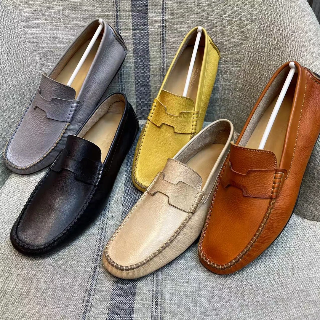 2024新款男士豆豆鞋复古做旧单层皮透气舒适驾车鞋