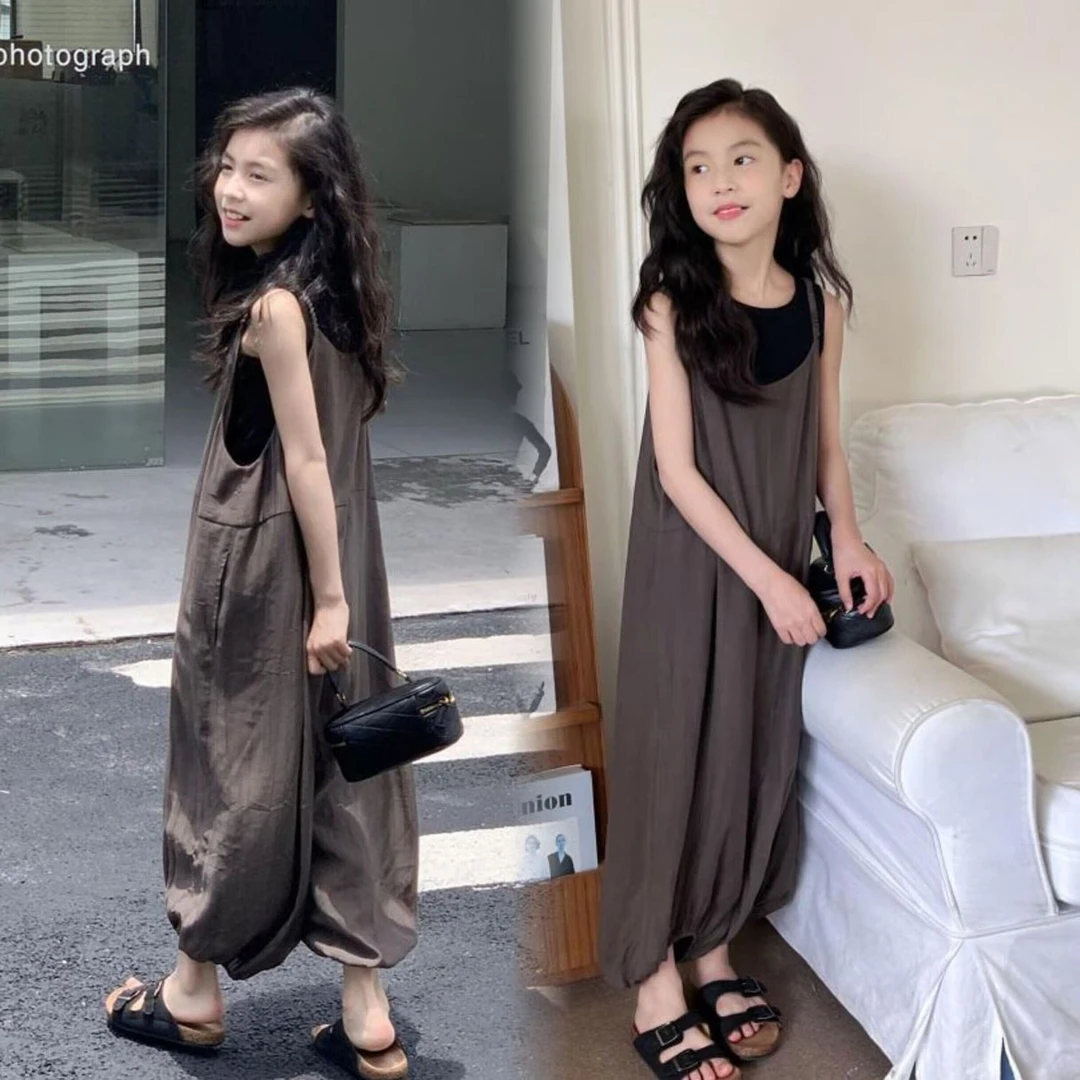 女童夏季儿童洋气背带裤韩版休闲夏装中大童宽松吊带女童套装防蚊