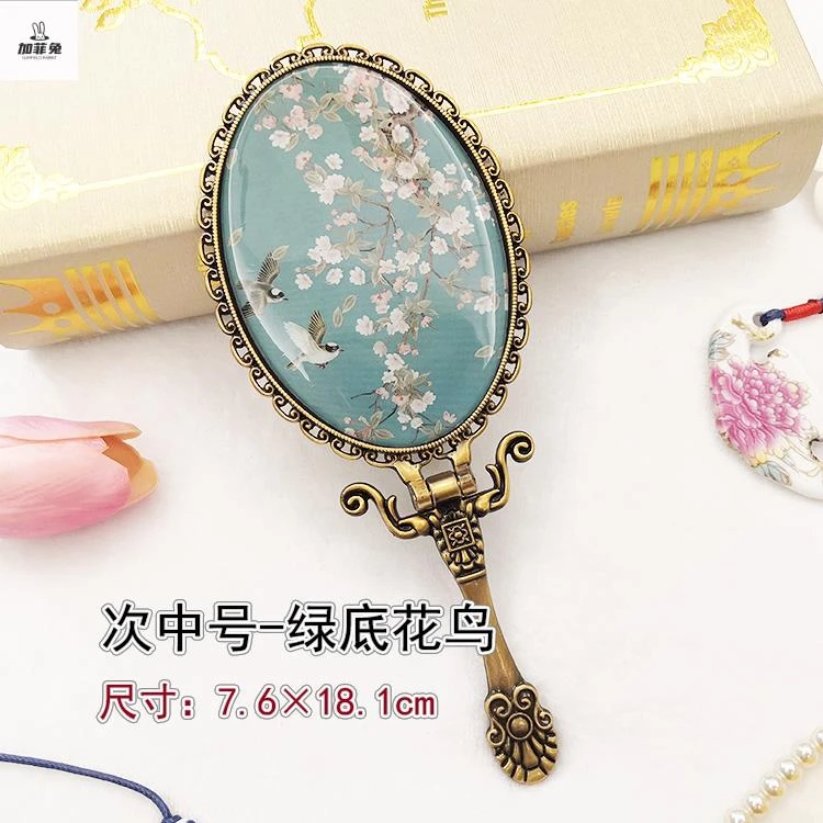 爵彩金属小镜子女化妆镜折叠台式复古风便携欧式公主手柄镜少女手