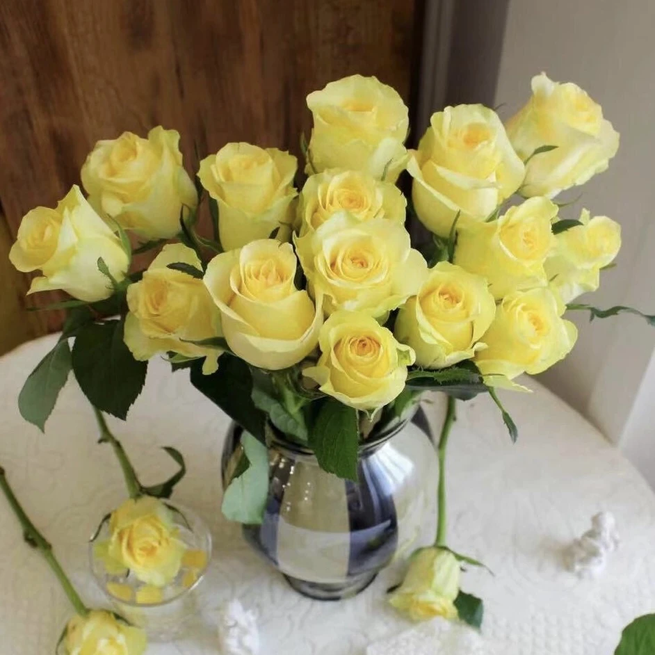 浪漫沙滩单头玫瑰黄色系水培鲜花
