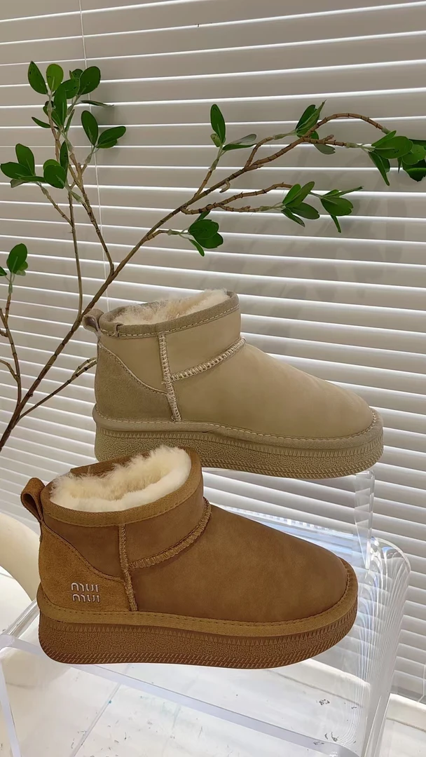 皮毛一体短筒百搭真皮雪地棉