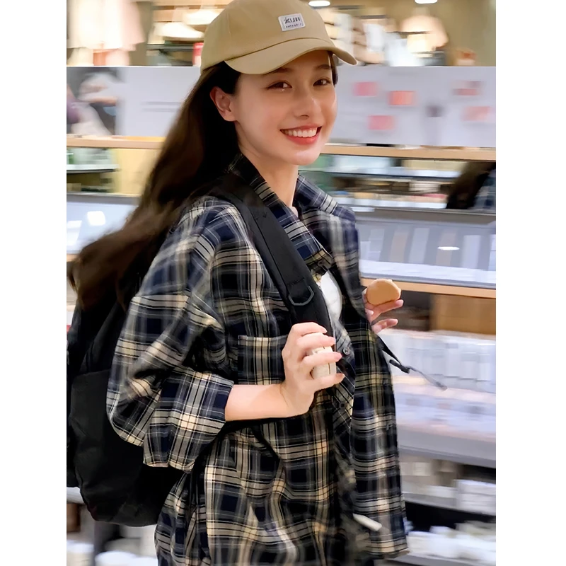 夏季新款复古格子衬衫女款外穿宽松衬衣法式小众高级感轻奢风上衣