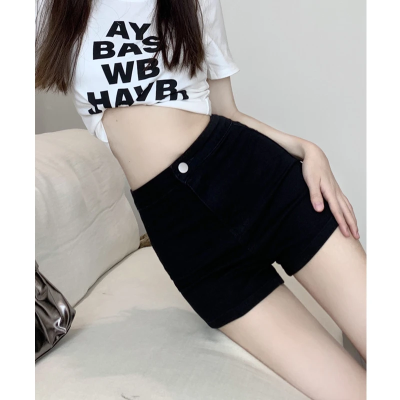 黑色紧身超短牛仔裤春夏高腰a字显瘦辣妹包臀性感热裤外穿美式裤