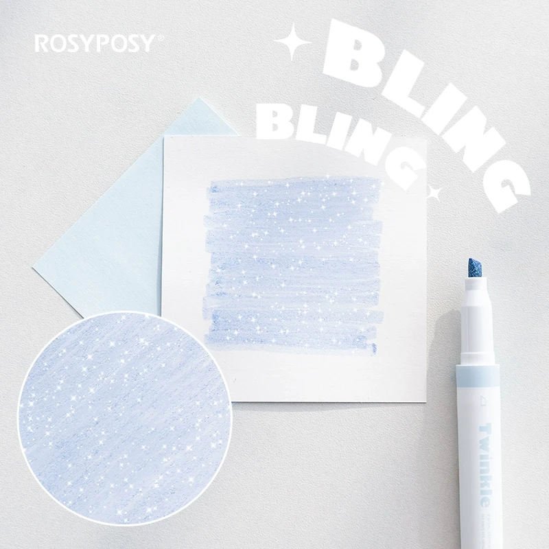 RosyPosy闪闪荧光笔高颜值手帐笔学生标注重点记号笔彩色划重点笔