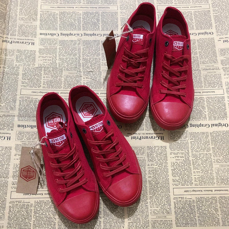 波兰小众潮红鞋履BIG帆布鞋红色男款外贸布鞋46特大码学生潮流鞋