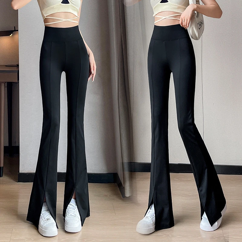 微喇鲨鱼裤女夏季薄款外穿高腰收腹黑色开叉叭裤芭比瑜伽打底裤