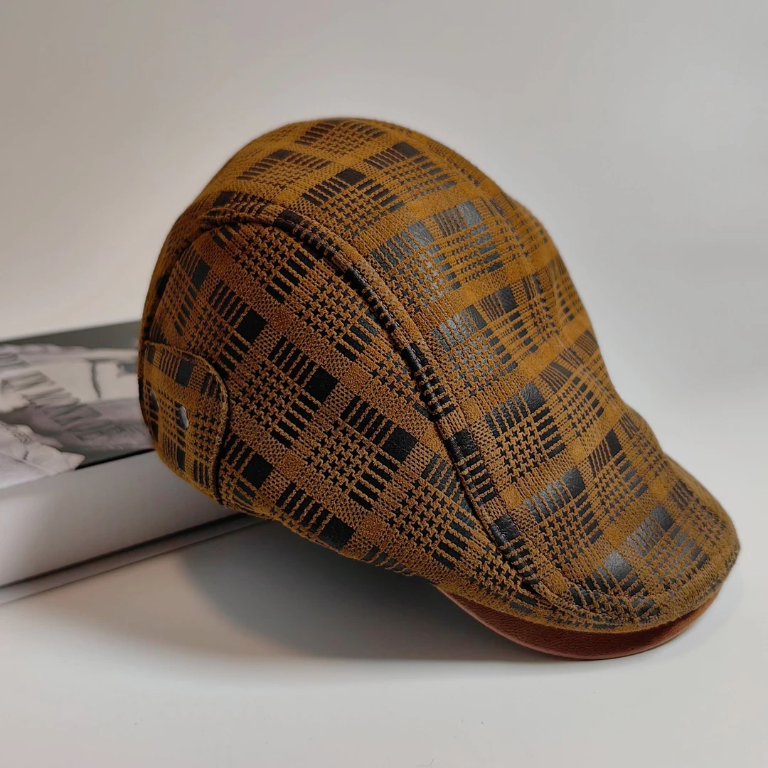 男士时尚百搭休闲经典格纹秋季款鸭舌贝雷帽