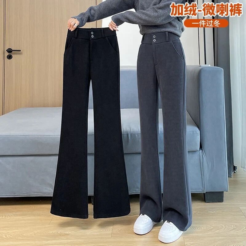 雪尼尔加绒喇叭裤女冬季裤子新款爆款潮流加厚灯芯绒微喇休闲女裤