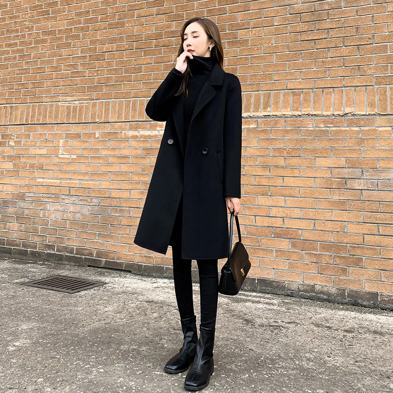 航帆高端双面羊毛大衣女中长款2024年新款秋冬季毛呢子大衣外套女