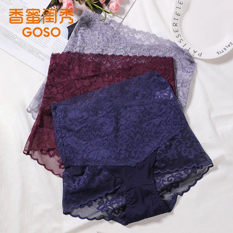 高腰收腹内裤女士蕾丝舒适无痕提臀抑菌塑身棉底裆内裤8052