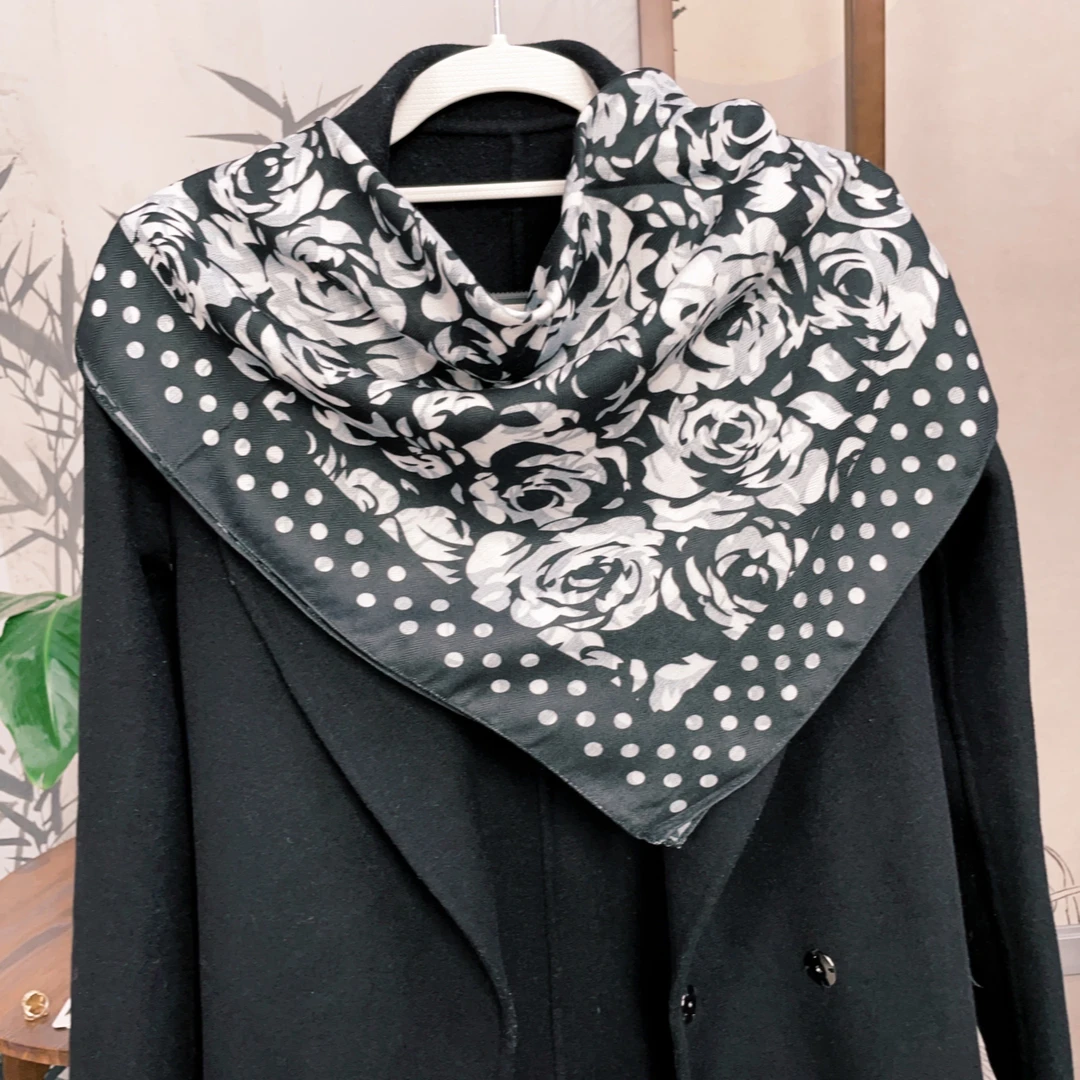 时尚磨毛绒围巾双面方巾百搭柔软舒适保暖摩登气质款65（山茶花）