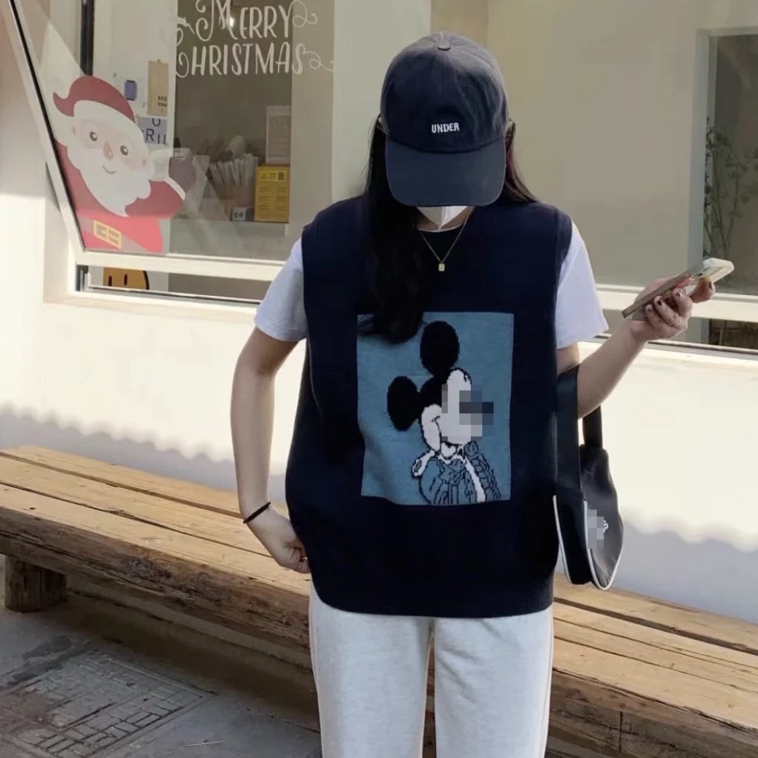 马甲女秋装新款韩版学生卡通圆领软糯羊毛背心内搭坎肩马夹外套潮