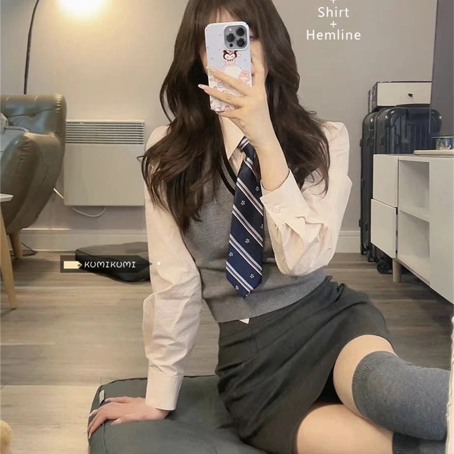 【断色清仓】春秋学院风jk制服纯欲辣妹软糯针织马甲高腰短款学生