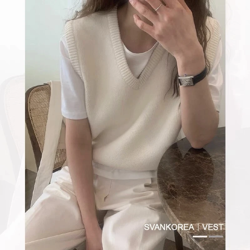 基础叠穿V领针织背心女装2022秋季新款学院风毛衣小马甲外搭上衣