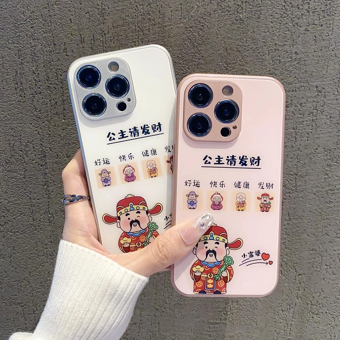 财神金属玻璃壳适用iPhone华为荣耀OPPOVIVO小米手机壳网红女新款