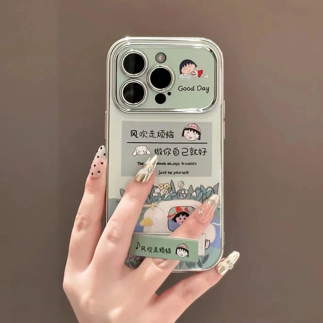 风吹走烦恼小丸子大视窗适用苹果15手机壳华为P70vivo小米14oppo