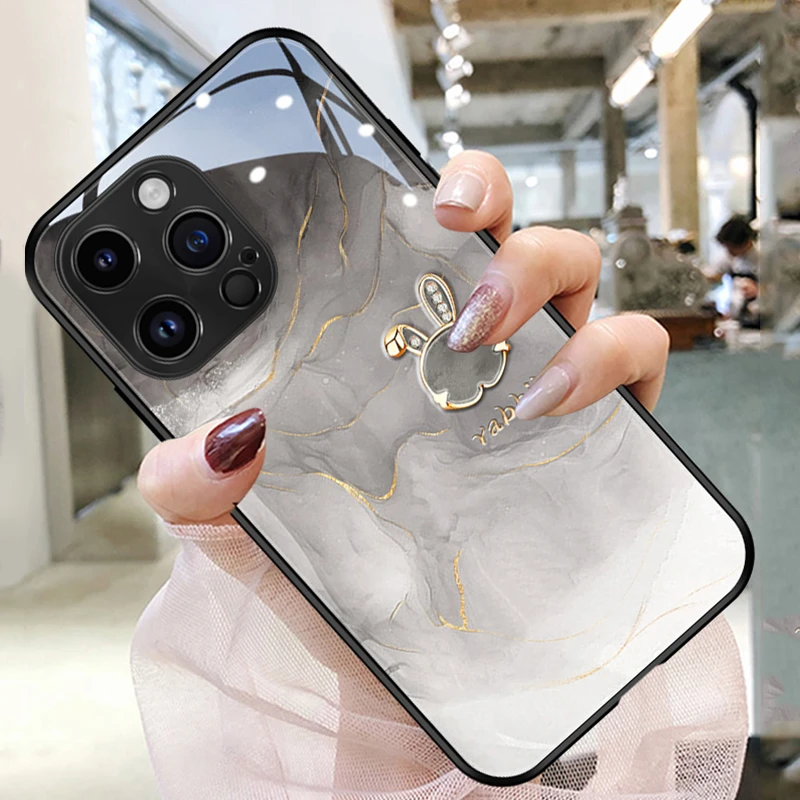 水墨兔iphone14手机壳新款苹果13玻璃12promax女11时尚xs全包7/8